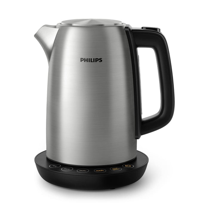 Philips Czajnik elektryczny - 1,7 l, Regulacja temperatury, Funkcja utrzymywania ciepła, Pokrywka z mechanizmem sprężynowym, Wskaźnik świetlny, Stal szlachetna, Obrotowa podstawa (HD9359/90)