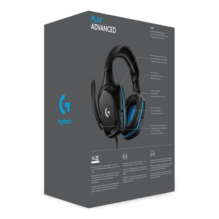Logitech G432 Gaming Headset Leatherette Zestaw Słuchawkowy Do Gier, 7.1 Surround Sound, Skórzana Poduszka Uszna, Pc/Mac/Ps4/Xbox One/Nintendo Switch/Tablet/Smartphone - Czarny,981-000770