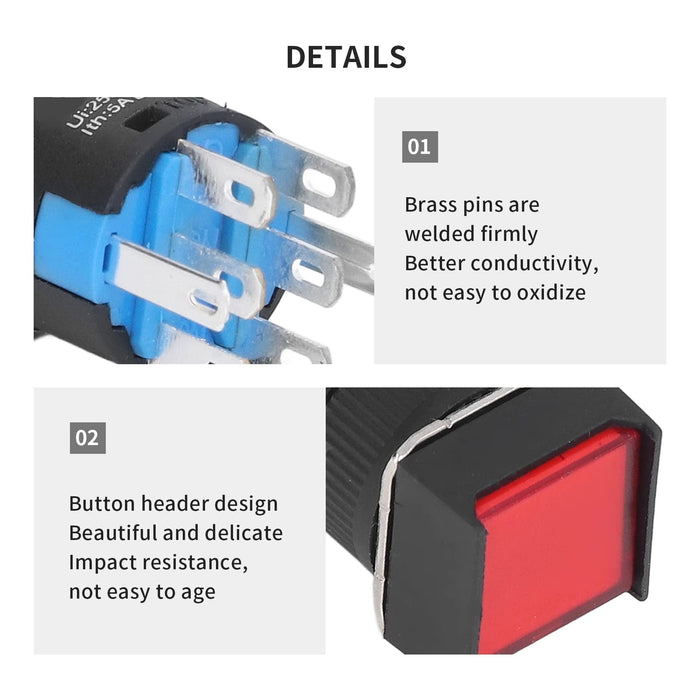 25 Sztuk Samozamykające Małe Przełączniki Zasilania Przełącznik Wciskany ze światłem 16mm Kwadrat 24V 5A do Urządzeń Automatyki Sprzęt Agd(czerwony)