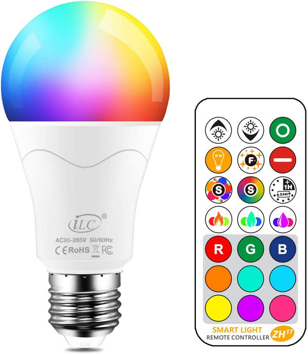ILC żarówka Edisona E27 o mocy 12 W, ekwiwalent 85 W, zmieniająca kolor ściemniana, RGBW LED, ciepła biel 2700 K, dołączony pilot zdalnego sterowania