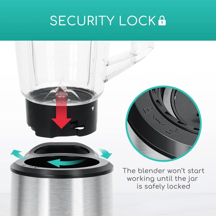 Aigostar Baron - Blender smoothie 2 w 1, ze stali nierdzewnej, bez BPA, 350 W. 1 l słoik i butelka 600 ml z Tritanu. Smoothie Mixer owoców, koktajle mleczne, 2 stopnie prędkości i funkcja P