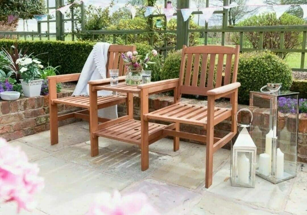 Meble ogrodowe siedzisko drewniana ławka 2-osobowa patio podwójne krzesło z zestawem stołowym