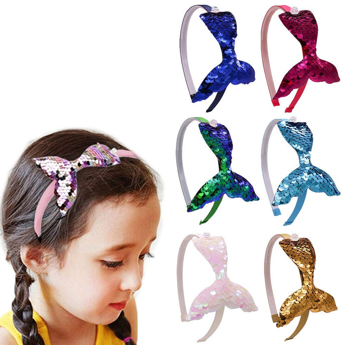 Opaska do włosów w kształcie syrenki, 6 sztuk, opaska na włosy z cekinami, elastyczna opaska na czoło z syrenką, błyszcząca syrenka, opaska na włosy z cekinami, opaska na czoło