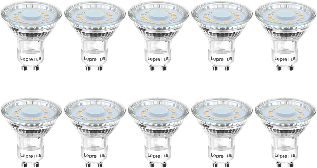 Lepro Żarówki LED GU10, ciepła biel żarówka LED GU10 4W (= 50W żarówka halogenowa), Reflektor LED 350lm 2700K, wiązka 120°, 10 Sztuk