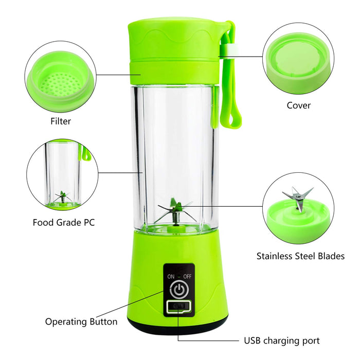 Meyall przenośny blender do smoothies owocowy lód, ładowanie USB osobisty rozmiar mini elektryczna sokowirówka kubek mieszacz do żywności z butelką 380 ml 6 ostrzami do domu kuchni biura na świeżym powietrzu sporty podróż (zielony)