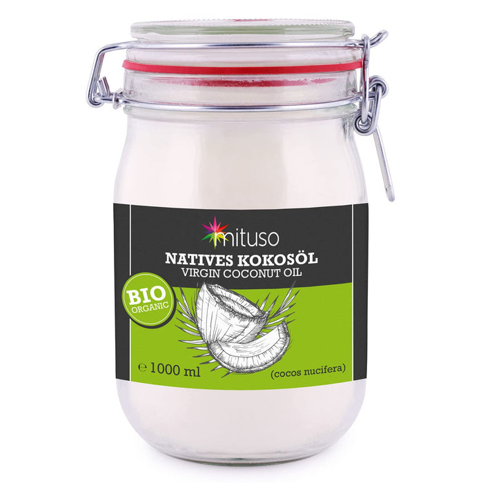mituso Bio olej kokosowy, natywny, 1 opakowanie (1 x 1000 ml) w słoiku do naprasowania