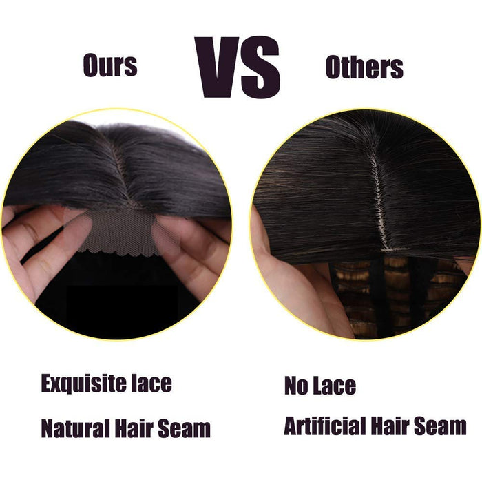 Peruka brązowa damska długa, gładka peruka dla afro/kobiet/dziewcząt, naturalna część środkowa, mała koronka, peruka, na imprezę/do kostiumu, koronka, ciemnobrązowa, peruka R012B