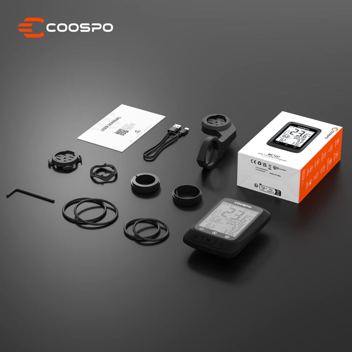 COOSPO BC107 bezprzewodowy komputer rowerowy GPS, licznik kilometrów, Bluetooth 5.0 ANT+ komputer rowerowy 2,3 cala LCD z podświetleniem, kompatybilny z Strava