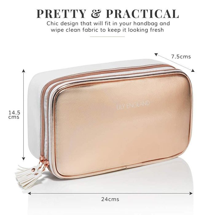 Torebka na kosmetyki dla kobiet – elegancka kosmetyczka mała – kosmetyczka – prezent dla kobiety – mała kosmetyczka – różowe złoto Lily England, różowy (Rosegold)