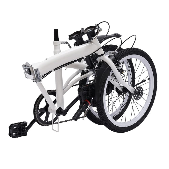 OUKANING Biały, składany rower 20", 7-biegowy, podwójny hamulec V