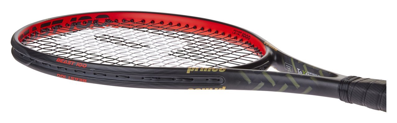 Prince TeXtreme2 Beast 100 rakieta tenisowa dla dorosłych, czarny/czerwony, waga: 300 g, uchwyt 1:4 1/8 cala