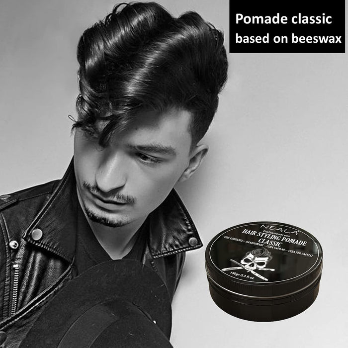 Pomade Neala Classic - 150gr - Wosk do stylizacji męskich włosów wzbogacony witaminami i woskiem pszczelim - Błyszczące wykończenie, miękkie do średniego utrwalenia