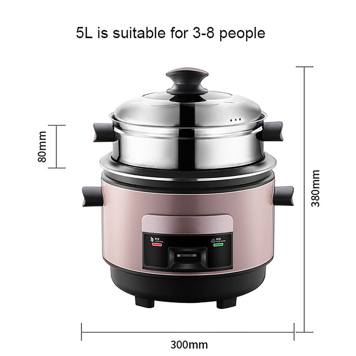 Kuchenka do gotowania ryżu (5 l), wielofunkcyjna, mechaniczna szybkowar do ryżu, gotowania na parze i gotowania, podwójne zastosowanie, inteligentne zachowanie ciepła, dla 3-8 osób