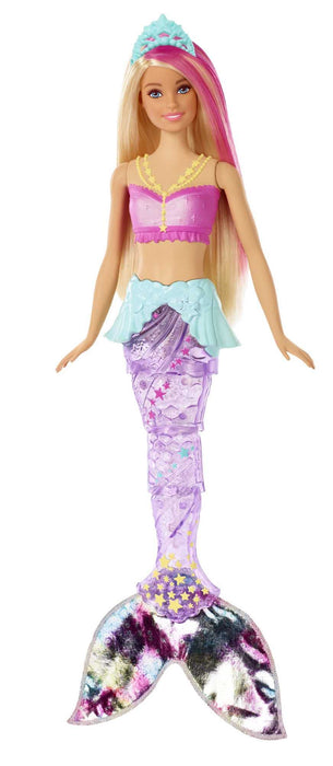 Barbie, Lalka Magiczna Syrenka Ze Światełkami I Falującym Ogonem 30 Cm Blondynka Z Różowymi Pasemkami GFL82