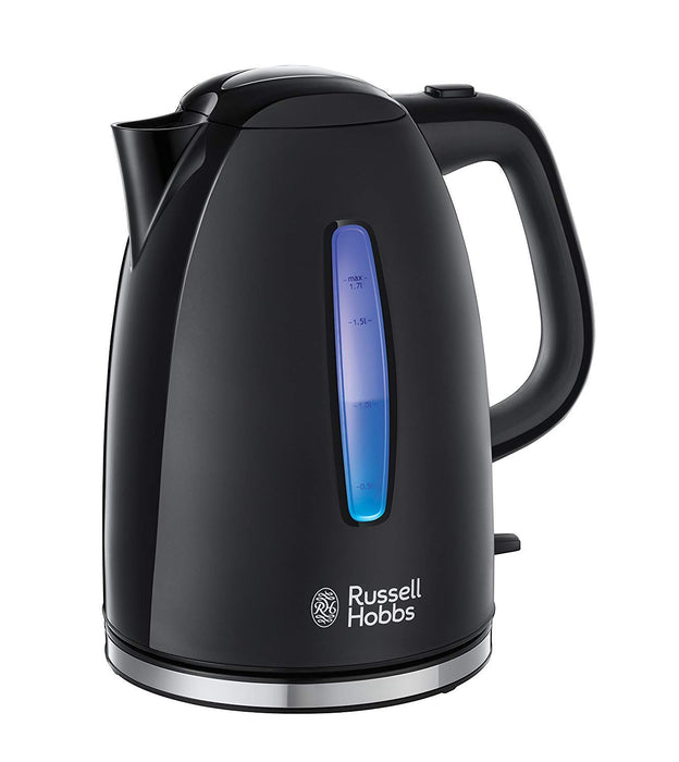 Russell Hobbs czajnik elektryczny, strefy szybkiego gotowania, filtr antywapienny, kontroler strix, niebieskie podświetlenie, moc 2400W, czarny mat, Textures Plus 22591-70