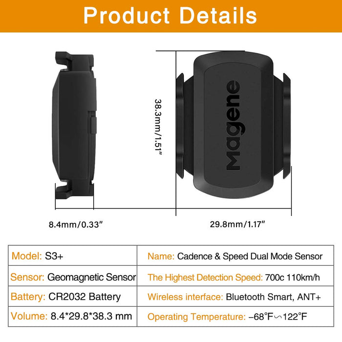 Magene S3 + czujnik prędkości i częstotliwości pedałowania, ANT+ i BulBluetooth 4.0, bezprzewodowy czujnik prędkości obrotowej roweru RPM