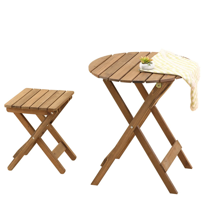 Składane stoły i krzesła z litego drewna, 2-częściowe składane stoły i krzesła do wewnątrz i na zewnątrz, konstrukcja z litego drewna, przenośne przechowywanie, odpowiednie do salonu / jadalni / tarasu.