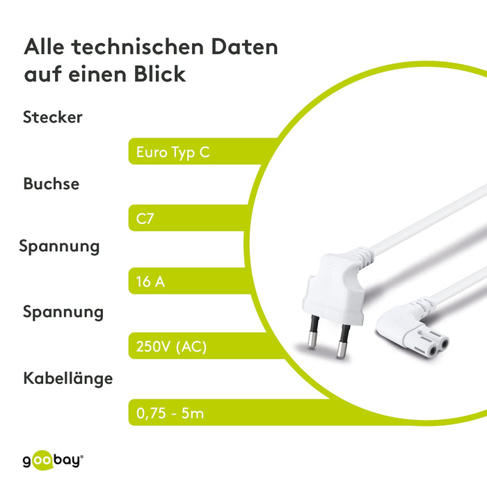 Goobay 97356 Kabel Euro, Biały, 3 m