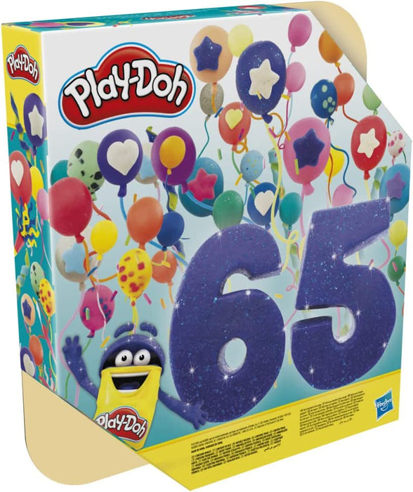 Kolorowa superkolekcja ciastoliny Play-Doh, zestaw 65 małych tub po 28 g nietoksycznej masy plastycznej, zawiera różne rodzaje ciastoliny: szafirową, błyszczącą, konfetti