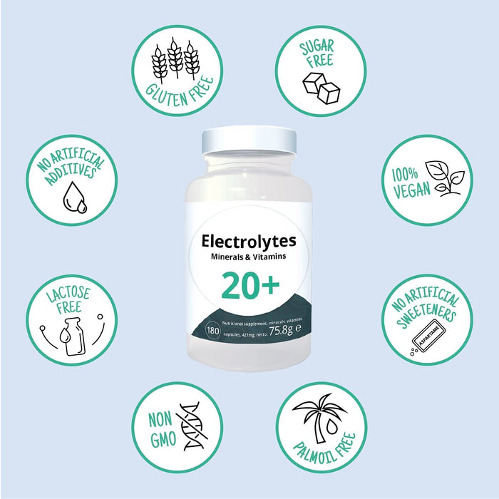 Go-Keto Elektrolyte Mix 180 kapsułek wegańskich, 21 optymalnie dobranych elektrolitów i witamin do bezpiecznego zaopatrzenia podczas uprawiania sportu, fitnessu lub diety keto, bez laktozy, glutenu
