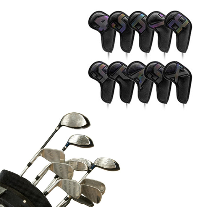Pokrowce na kije golfowe na głowę żelazka - Zestaw skórzanych pokrowców golfowych na głowę, pokrowce podróżne do golfa | Zestaw pokrowców na główkę do golfa Żelazna, czarna, biała skóra PU 10 Binle