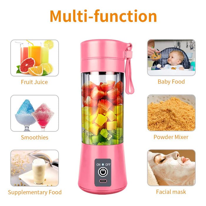 Ksera Przenośny blender, kubek do sokowirówki do smoothie, osobisty mini blender do smoothie, wstrząsów – sześć ostrzy, ładowana przez USB, ręczna sokowirówka do owoców (różowa)