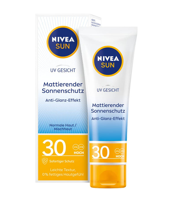 NIVEA Sun UV matująca ochrona przed słońcem SPF 30 (50 ml), nietłusty krem przeciwsłoneczny do twarzy, mleczko do opalania o lekkiej teksturze