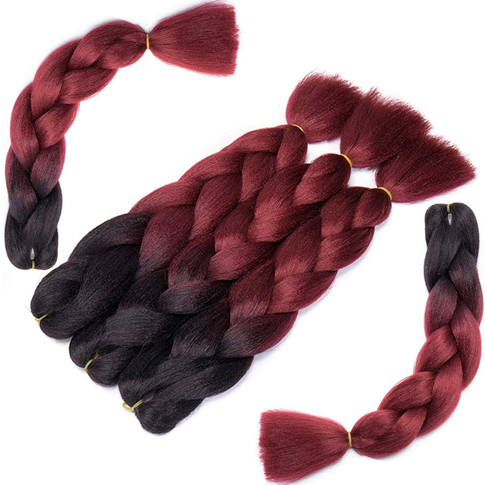 SEGO 5 sztuk pasemek do przedłużania włosów, ombre, kolor ombre, plecione, 2 odcienie 61 cm, czarne i czerwone