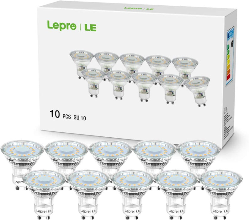 Lepro Żarówki LED GU10, ciepła biel żarówka LED GU10 4W (= 50W żarówka halogenowa), Reflektor LED 350lm 2700K, wiązka 120°, 10 Sztuk