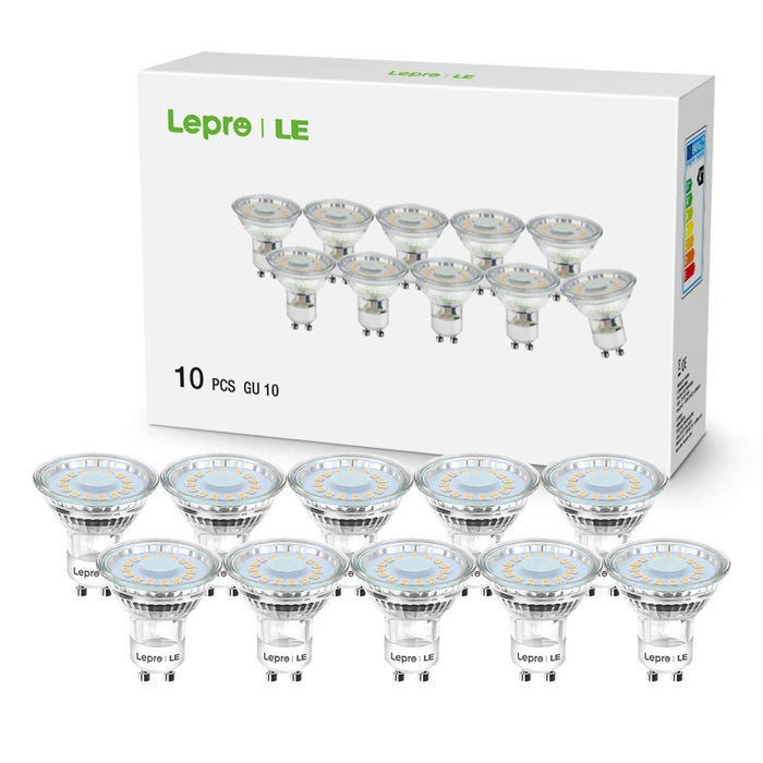 Lepro Żarówki LED GU10, ciepła biel żarówka LED GU10 4W (= 50W żarówka halogenowa), Reflektor LED 350lm 2700K, wiązka 120°, 10 Sztuk