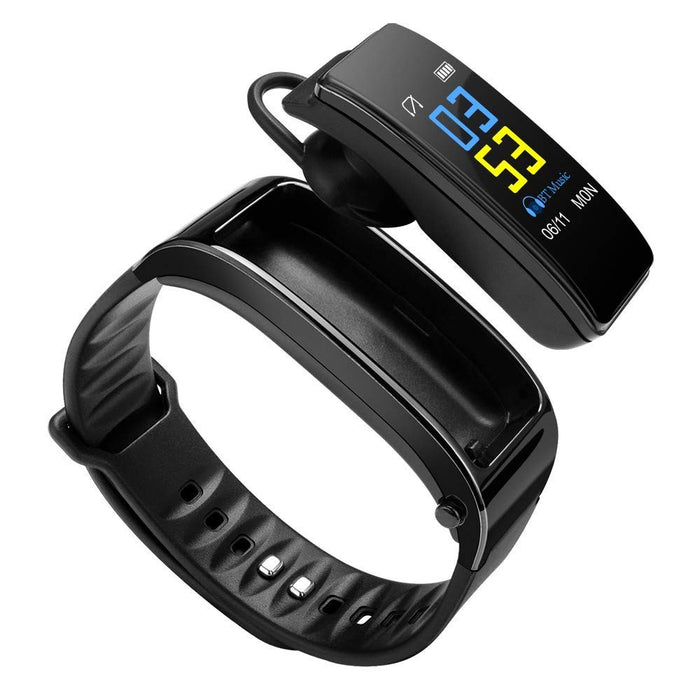 Hozora Inteligentna bransoletka Bluetooth słuchawki 2 w 1, Fitness Tracker TalkBand bransoletka z dzwonieniem odtwarzaczem audio słuchawki tętno kalorie krok krokomierz odległość (czarna)