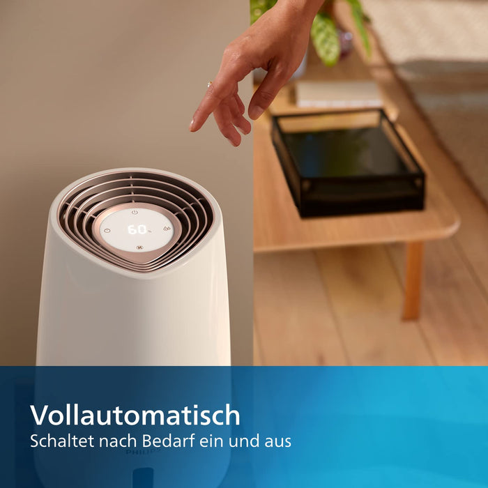 Philips Seria 3000 Nawilżacz Powietrza - Nawilżacz Pomieszczenia do 45 m², Technologia NanoCloud, 3 Prędkości, Tryb Snu, Zbiornik 3l (HU3916/10)