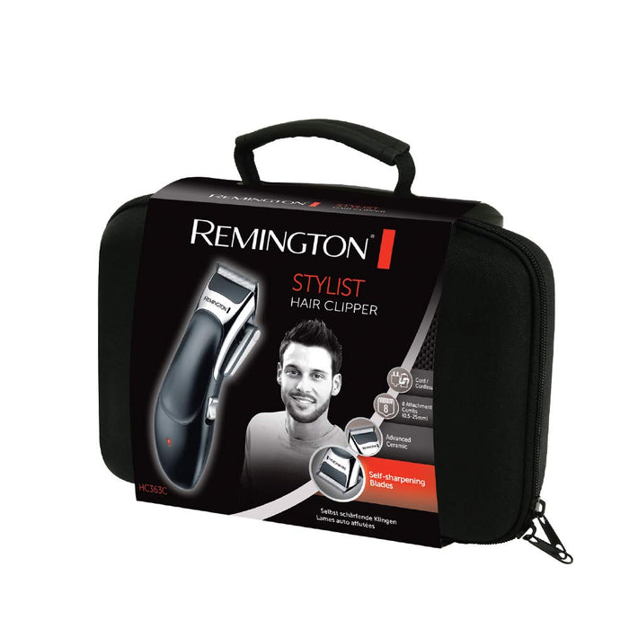 Remington maszynka do włosów + klipsy, peleryna, grzebień, nożyczki, szczoteczka, 6 nakładek 3-25mm, samoostrzące się ostrza, nie wymagające oliwienia, powłoka ceramiczna, czarna, Ceramic HC363C