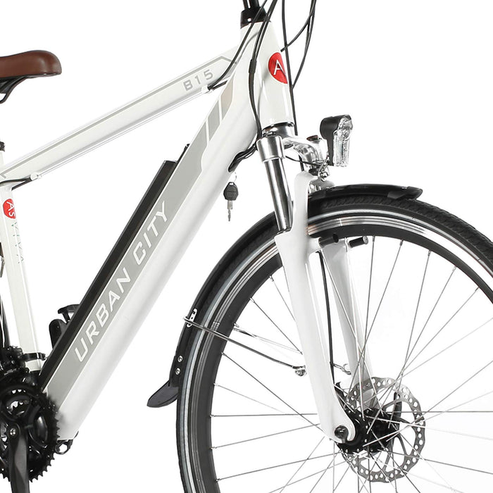 AsVIVA E-Bike rower trekkingowy – 28" CityBike B15-H 36 V 14,5 Ah akumulator Samsung | 21-biegowa przerzutka Shimano, silnik tylny 250 W, hamulce tarczowe, zamek felgi, rower elektryczny, rower Pedelec, biały/szary, uniseks