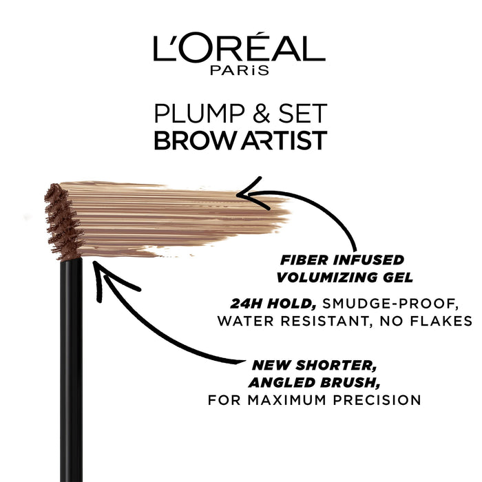 L’Oréal Paris Brow Artist Plump & Set Maskara do brwi, naturalnie wypełnia brwi, 108 Dark Brunette, 5 ml