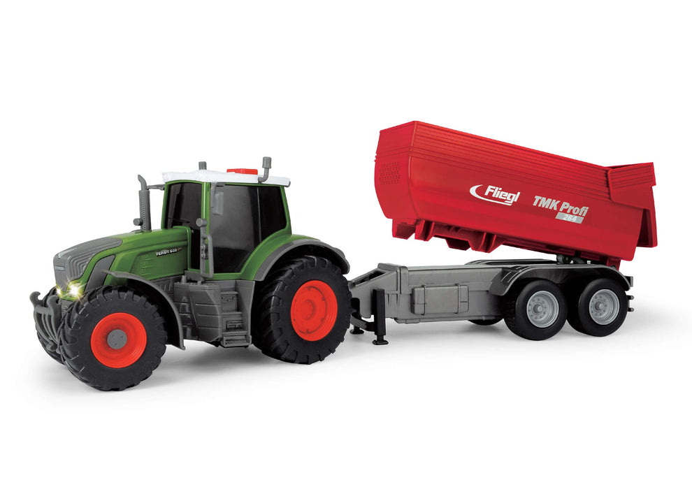 Dickie Toys 203737002 FARM Fendt 939 Vario traktor zabawkowy z przyczepą 41 cm, zabawa w gospodarstwo rolne, podnoszenie i opuszczanie, otwierana tylna klapa, światło i dźwięk, dla dzieci od 3 lat