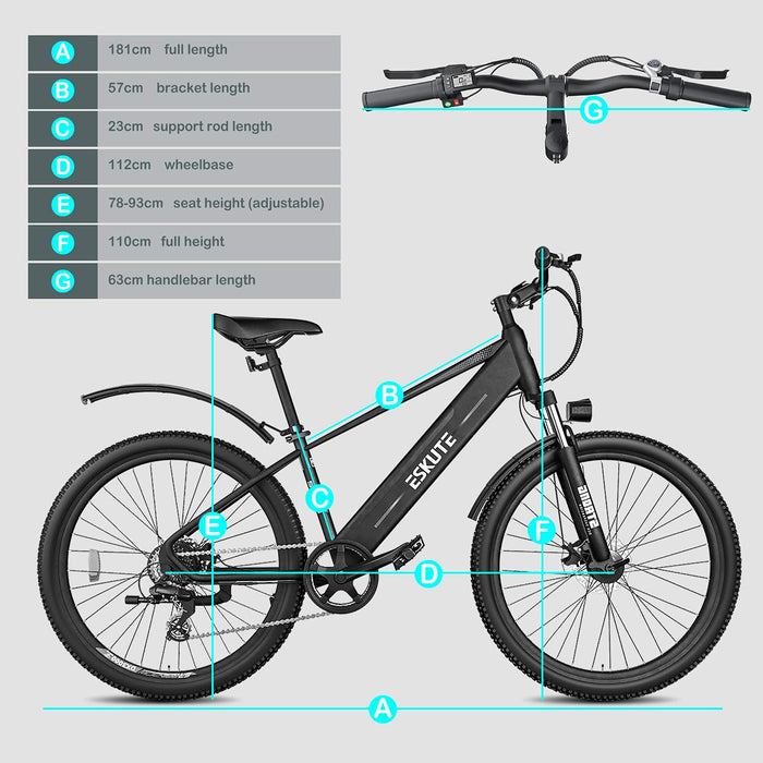 ESKUTE E-Bike E rower górski 27,5 cala Pedelec, Voyager' rower elektryczny z ukrytym akumulatorem litowym 48 V 10 Ah 250 W z tyłu