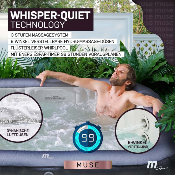 Miweba MSpa Muse Otium M-OT061 nadmuchiwane jacuzzi z hydromasażem – w zestawie generator ozonu & UV-C do czyszczenia wody – 125 dysz powietrznych (5 osób)