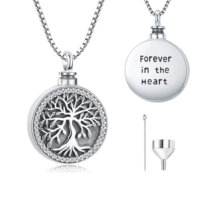 Odinstone Urna łańcuszek na szyję z zawieszką z motywem drzewa życia, srebro wysokiej próby 925, medalion dla kobiet na zawsze w sercu