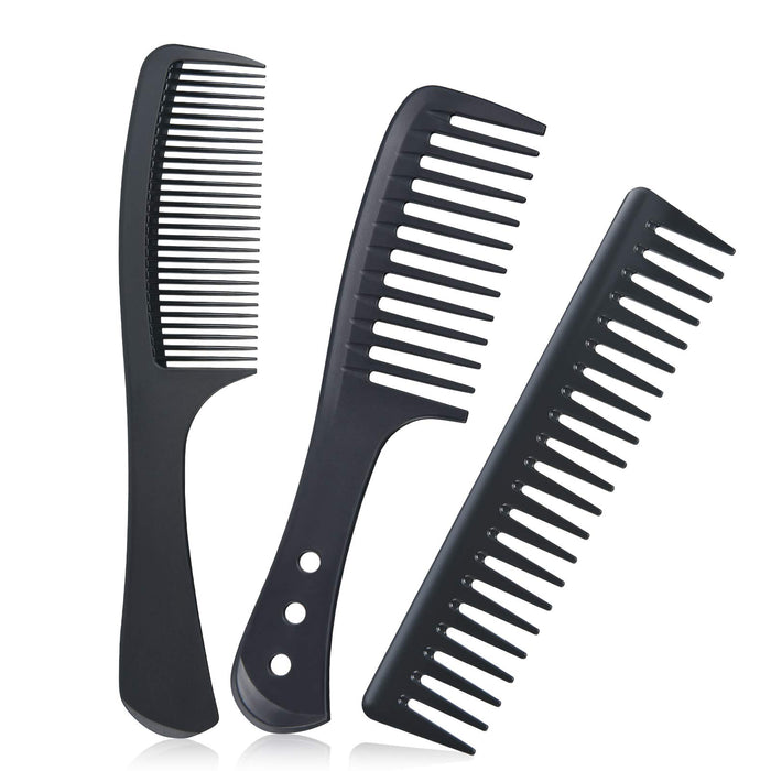 URAQT Zestaw grzebieni fryzjerskich, 3 sztuki grzebieni z szerokimi zębami, odporna na wysoką temperaturę, antystatyczna szczotka do włosów, grzebień do włosów z węglem do długich i mokrych lub kręconych włosów