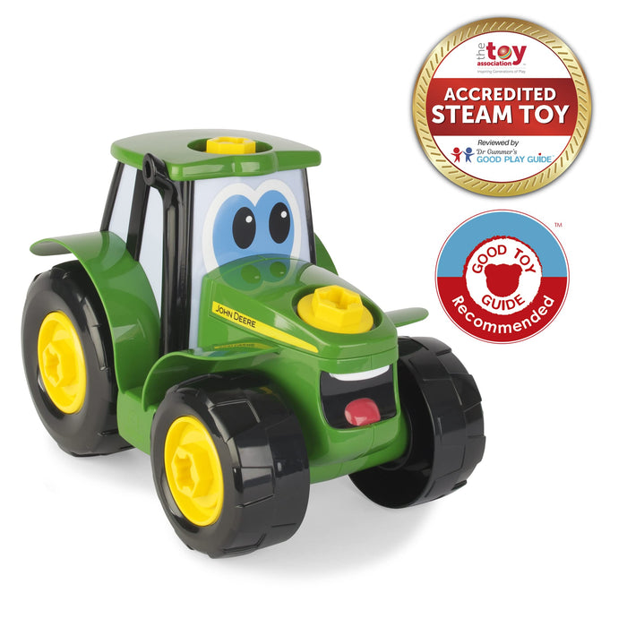 John Deere Build A Johnny Tractor | 16-częściowy budynek farma zabawka samochód | traktor zabawka z wiertarką zmotoryzowaną dla 18 miesięcy, 2, 3 i 4 lat chłopców i dziewcząt