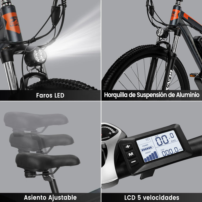 Rower elektryczny, GUNAI Rower Elektryczny Męski 29" 48V 15Ah Profesjonalny Electric Bike 21 Biegów Ebike