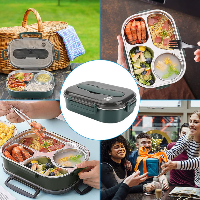 1500 ml pudełko na lunch, Victop pojemnik bento ze stali nierdzewnej szczelny z torbą do przenoszenia i sztućcami, 4 przegródki pojemnik do przechowywania żywności dla dzieci dorosłych mężczyzn studencka rodzinna wycieczka piknikowa