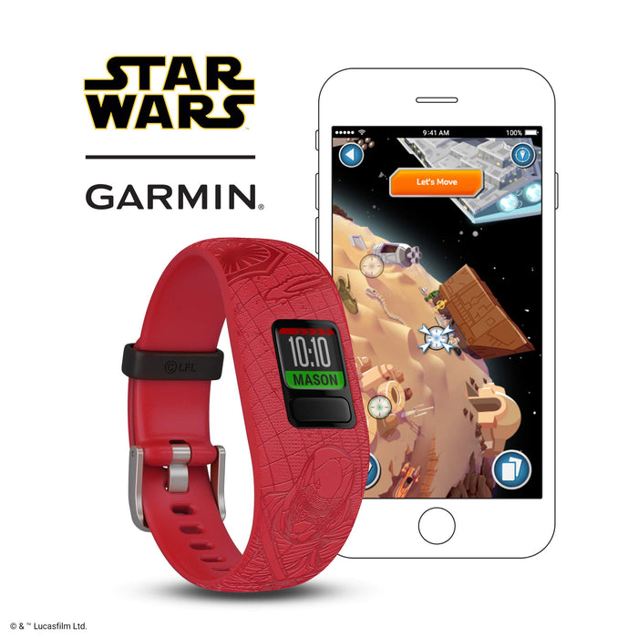 Garmin vivofit Jr. 2 Star Wars Dark Side Fitness Tracker monitor aktywności dla dzieci, regulowany pasek – czerwony