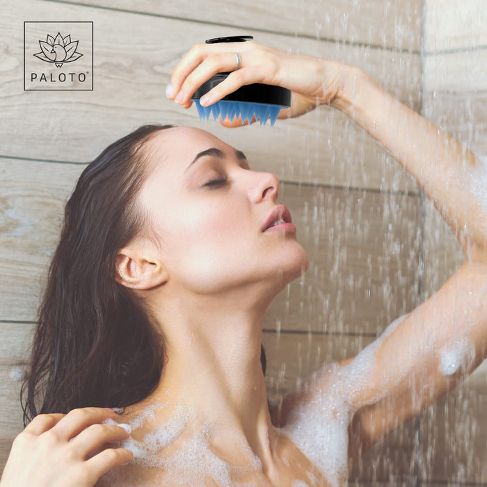 PALOTO® [Oryginalny] Szczotka do szamponu premium – silikonowa szczotka do masażu głowy do ręcznego masażu skóry głowy – gratis pierścień do masażu palców – stymuluje wzrost włosów, działa przeciwko łupieżowi