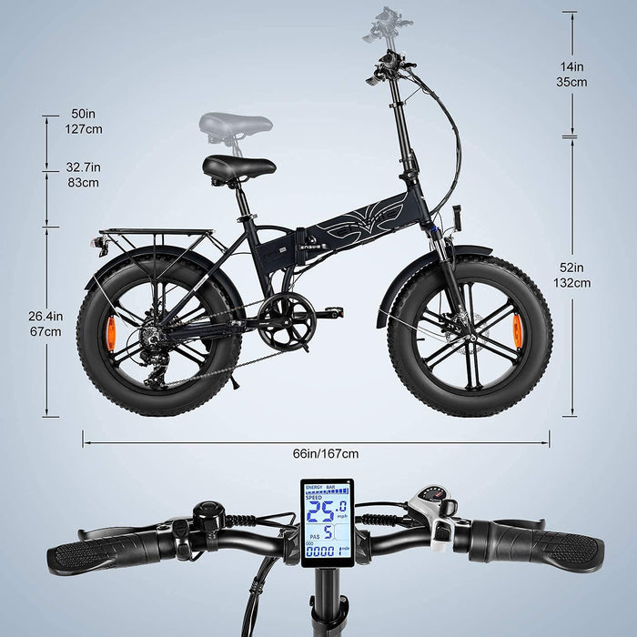 ENGWE Składany rower elektryczny dla dorosłych, grube koła 20 × 4.0" na każdą ziemię, MTB, plażę, śnieg, 7 prędkości, bateria litowa 48V 13AH