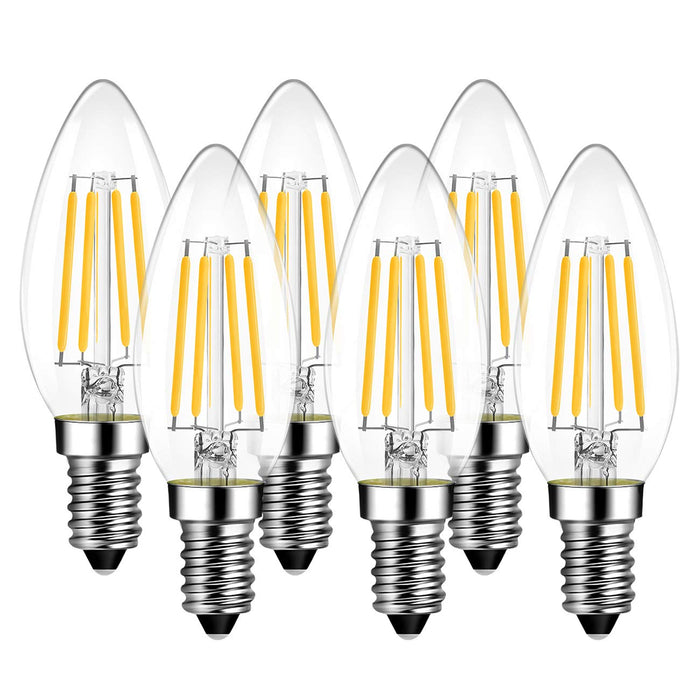 LVWIT zestaw 6 żarówek LED do żyrandola, E14 żarnik Retrofit Classic, 4 W, 470 lumenów, zastępuje 40 W, 2700K ciepła biel, szkło, bez możliwości ściemniania