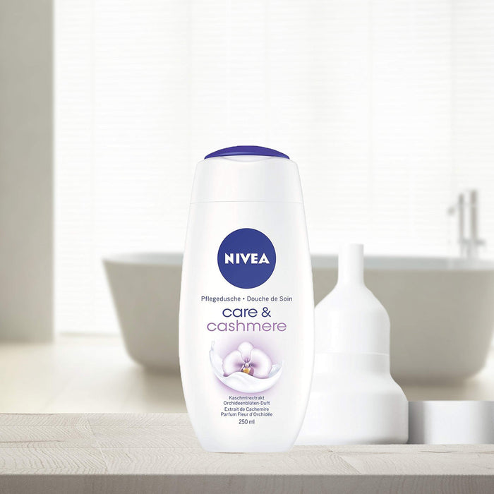 NIVEA Kremowy żel pod prysznic i kaszmiru (250 ml), bogaty żel pod prysznic z ekstraktem z kaszmiru i delikatnym zapachem storczyka, kremowy żel pod prysznic dla gładkiej skóry