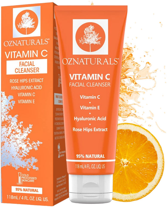 OZNaturals Vitamin C Face Wash: Natural Facial Cleanser for Oily, Dry, and Sensitive Skin - Paraben Free Face Cleaner for Men and Women - Daily Facial Cleansers for Aging Skin - 4 Fl Oz