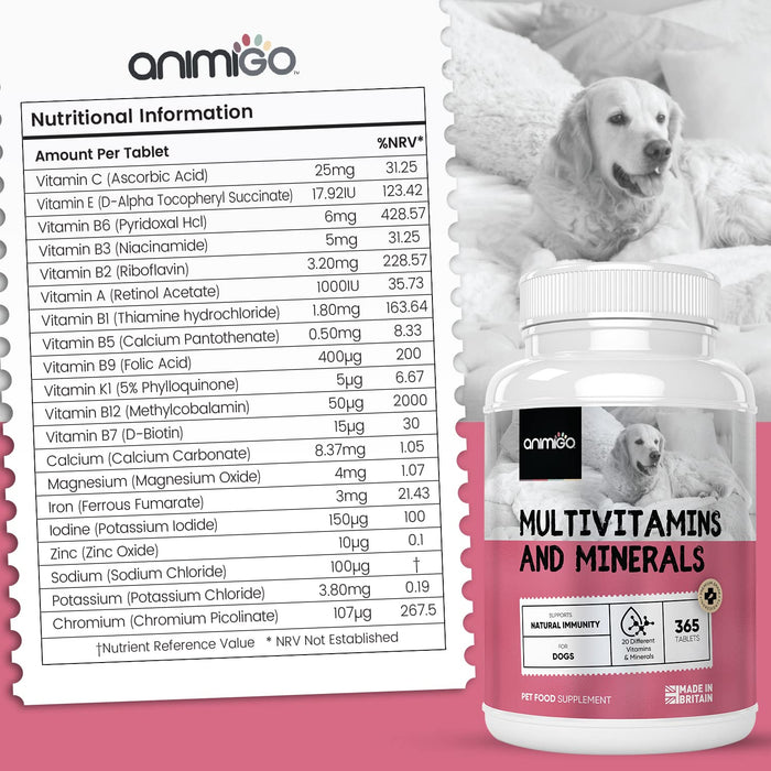Multiwitaminy dla psów w tabletkach - 365 tabletek (zapas do jednego roku) 23 Suplementy witaminowo-mineralne dla psów Leczenie zdrowotne i ulgi żywieniowe, Mieszanka witamin i minerałów, Przyjazny dla szczeniąt i psów
